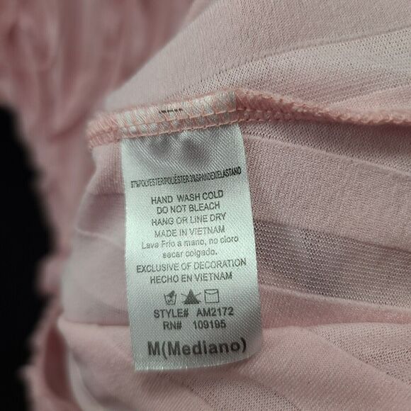 Andrea Missy Womens Ruffle Blouse Pink Size Medium Polyester Blend Short Sleeve - Picture 6 of 12